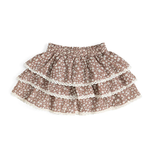 Mocha floral skort by Sweet Wink featuring a stylish, flowy design with floral pattern and comfortable fit.