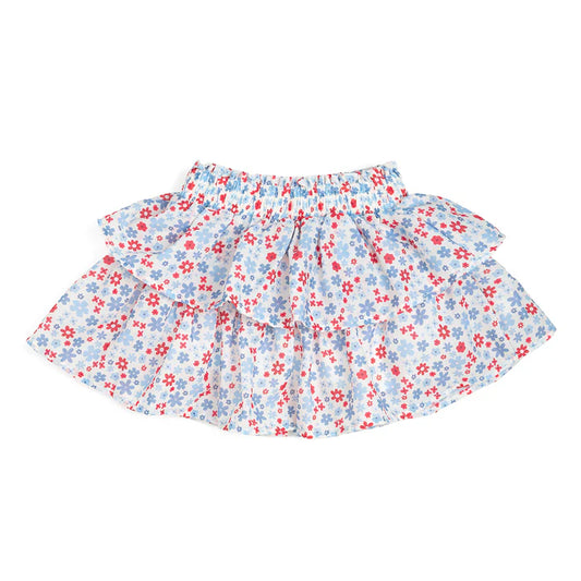 Sweet Wink patriotic floral skort featuring a vibrant floral pattern and casual design, perfect for summer or patriotic celebrations.