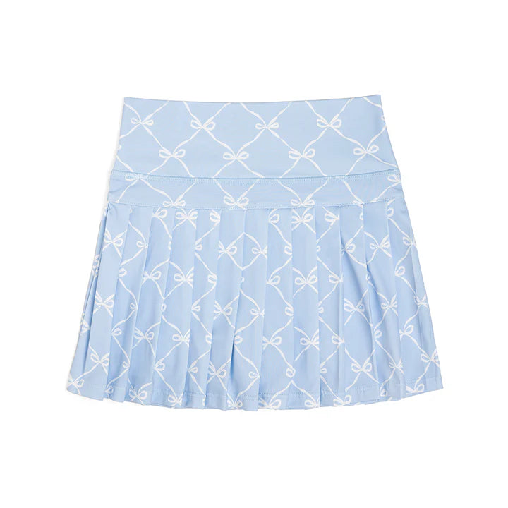 Sky blue athletic skort with a bow and trellis pattern from Sweet Wink, designed for active wear and sporty style.