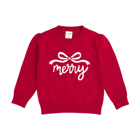 Pink Christmas sweater with a festive bow design from Sweet Wink, perfect for holiday celebrations.