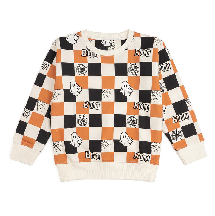 Sweet Wink - Boo Checkered Halloween Sweatshirt - Natural