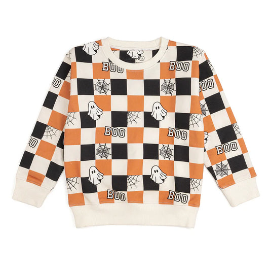 Sweet Wink - Boo Checkered Halloween Sweatshirt - Natural