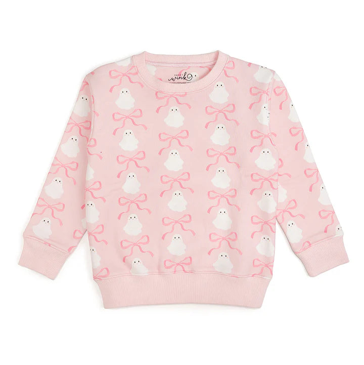 Sweet Wink - Coquette Ghost Halloween Sweatshirt - Pink