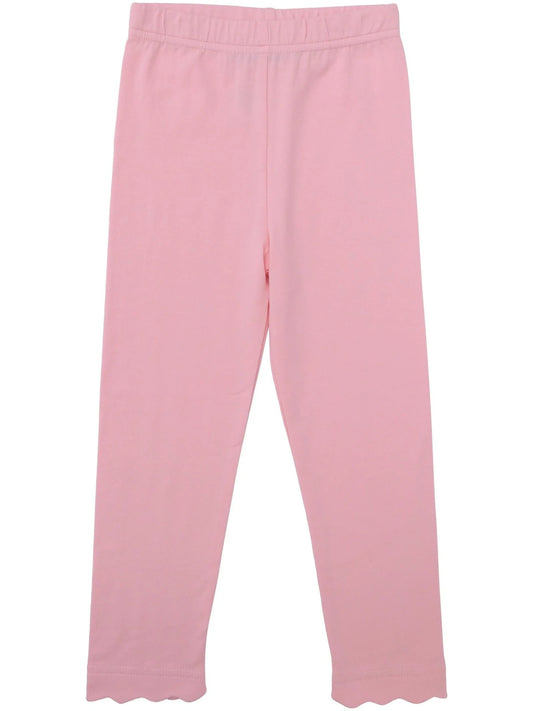 Light pink scalloped leggings by Trotter Street featuring a stylish scalloped hem and comfortable fit.