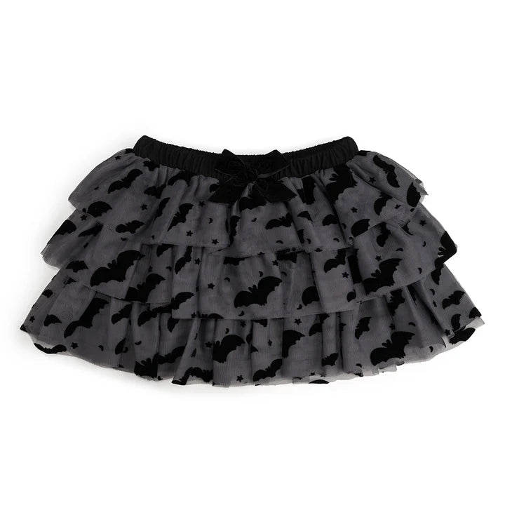 Sweet Wink - Flocked Bats Halloween Bow Tiered Tutu
