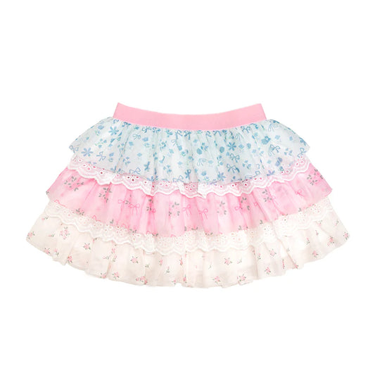 Sweet Wink floral and lace tiered tutu with colorful layers and delicate lace accents for young girls' dance or dress-up.