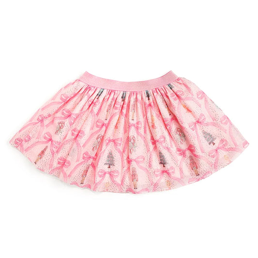 Sweet Wink Nutcracker Trellis Christmas Tutu Skirt with festive red, green, and gold patterns, layered tutu design for holiday cheer.