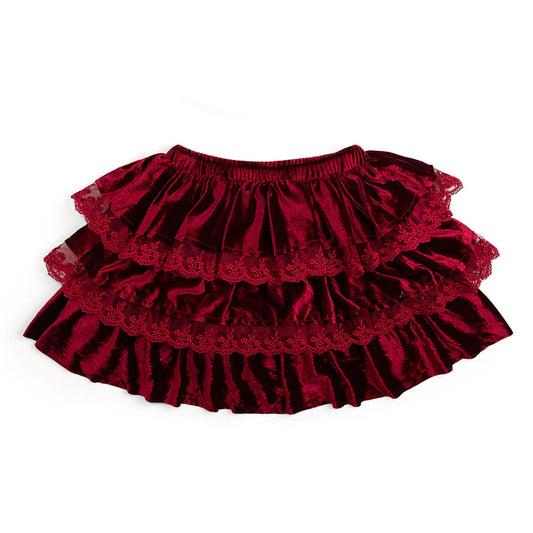 Ruby Red Velvet Tiered Christmas Skirt