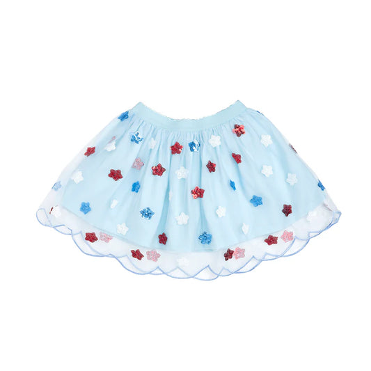 USA Sequin Stars tutu by Sweet Wink featuring a festive tutu with shiny star sequins and colorful tulle layers.
