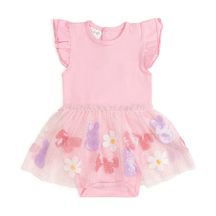 Sweet Wink - Bunny Bow Sequin Easter Short Sleeve Tutu Bodysuit