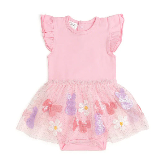 Sweet Wink - Bunny Bow Sequin Easter Short Sleeve Tutu Bodysuit