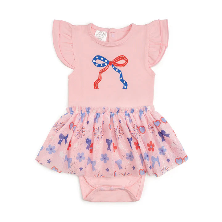 Sweet Wink - Red, White, & Cute Short Sleeve Tutu Bodysuit