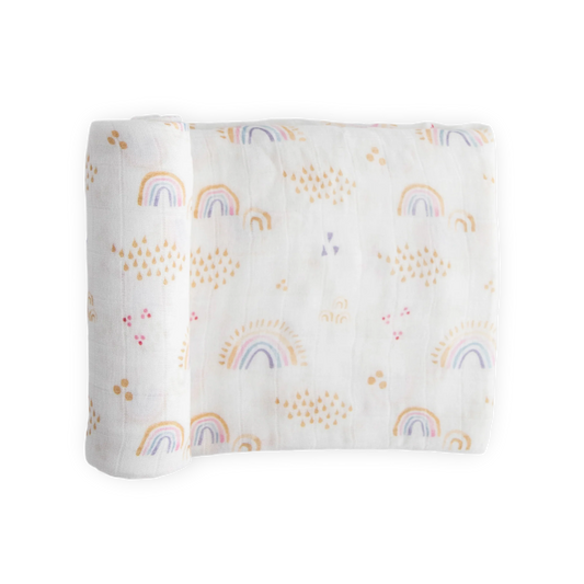 Little Unicorn - Deluxe Muslin Swaddle Blanket - Rainbows & Raindrops