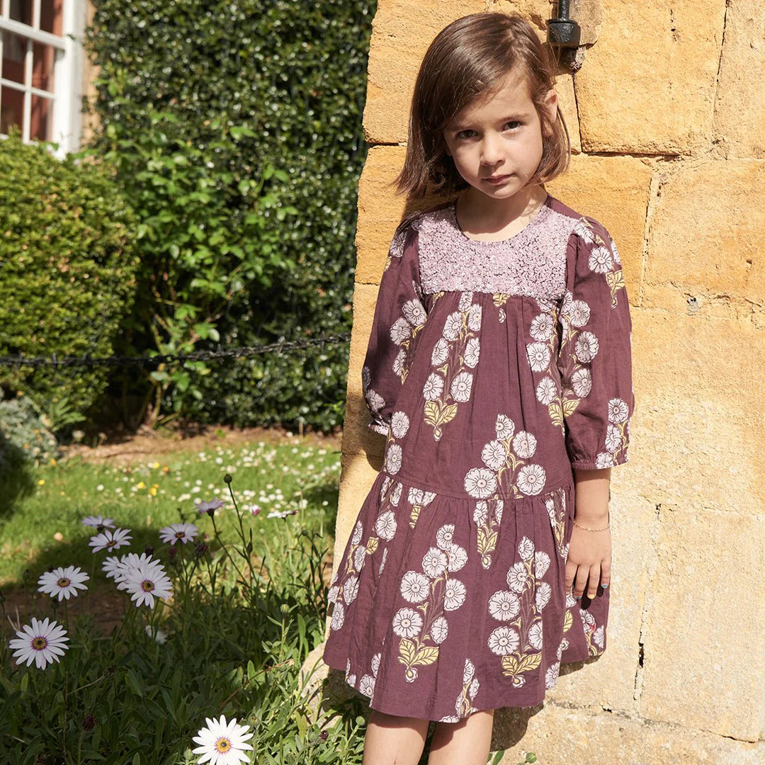 Plum Buttercup Floral Girls Fiona Dress