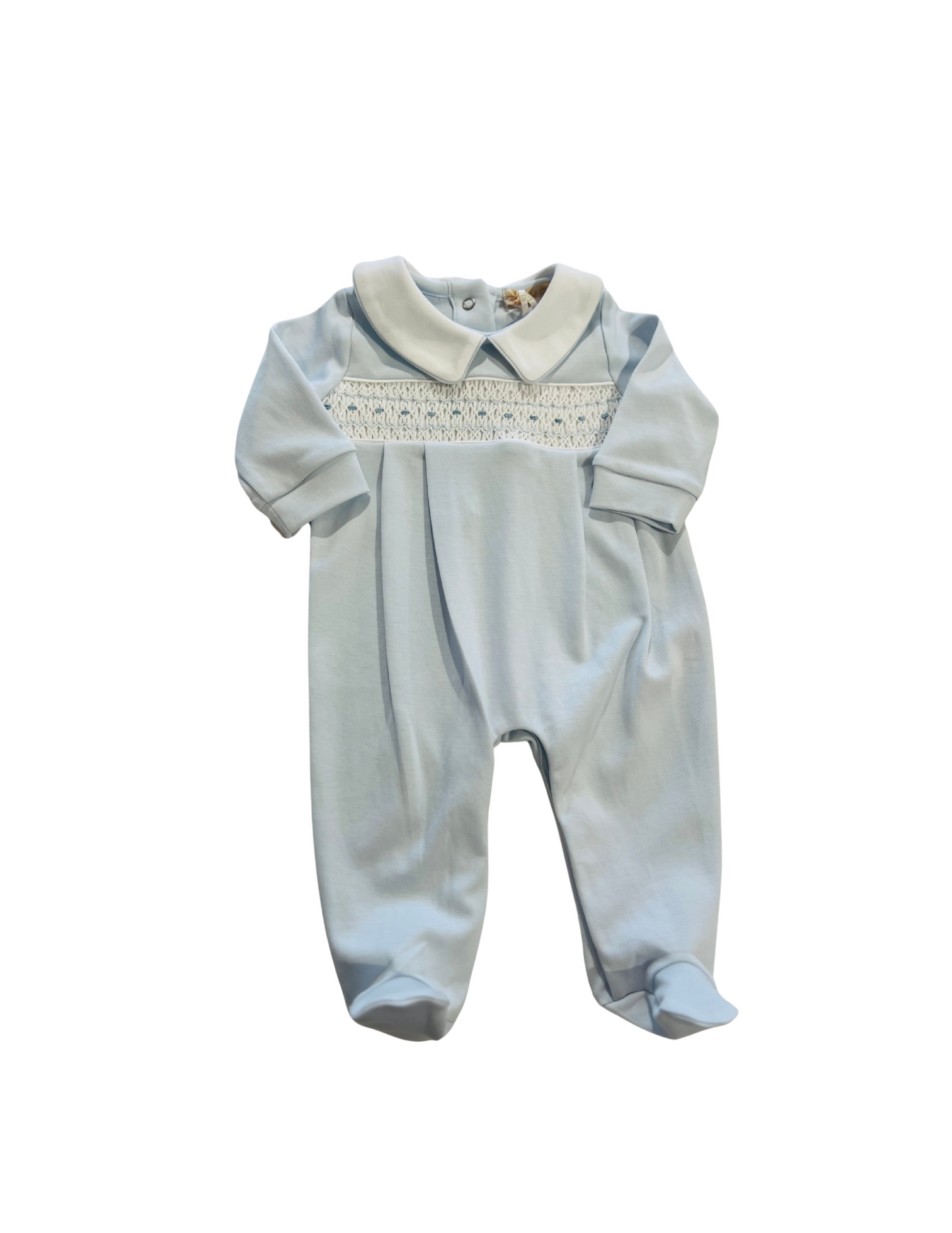 Baby Club Chic - Blue Collared Smocked Footie