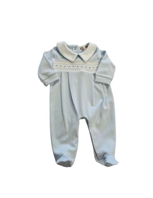 Baby Club Chic - Blue Collared Smocked Footie