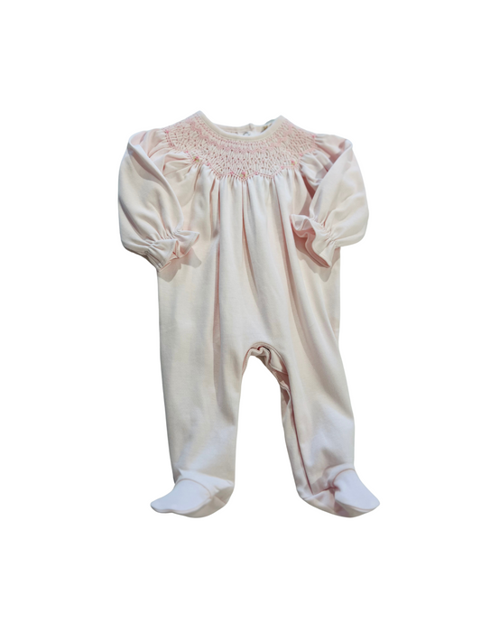 Baby Club Chic - Pink Smocked Bishop Footie w/ Embroidery