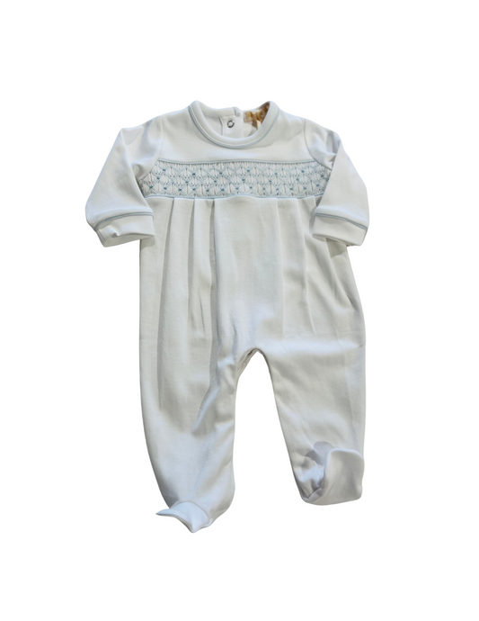 Baby Club Chic - White Smocked Footie w/ Embroidery