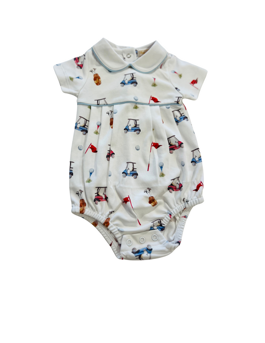 Baby Club Chic - Golf Printed Bubble with Peter Pan Collar