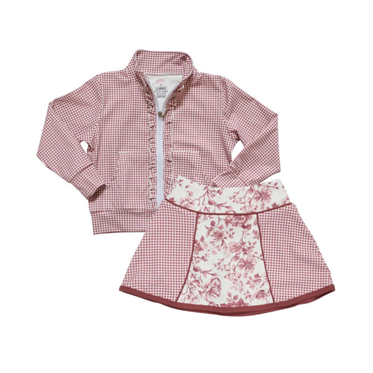 Floral Gingham Zip Up Skort Set