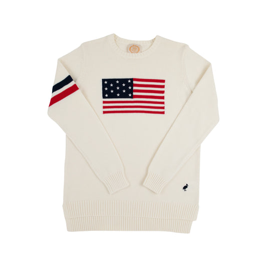The Beaufort Bonnet Company - Women's Cissy Intarsia Sweater Palmetto Pearl with American Flag