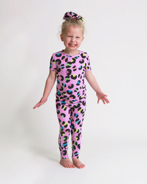 Posh Peanut - Short Sleeve Basic Pajama - Electric Leopard