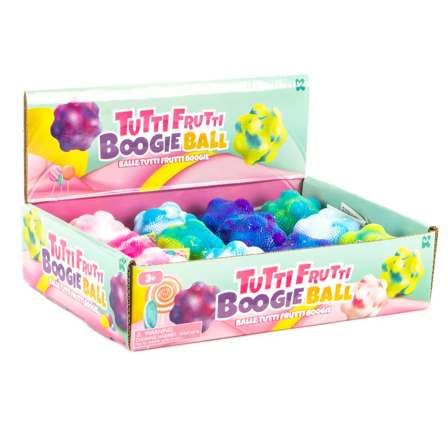 Colorful Tutti Frutti Boogie Ball by Keycraft, featuring bright patterns and a textured surface for playful indoor fun.