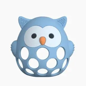 Silicone 3D owl teether from Three Hearts with textured surface, designed for soothing babies' gums and teething comfort.