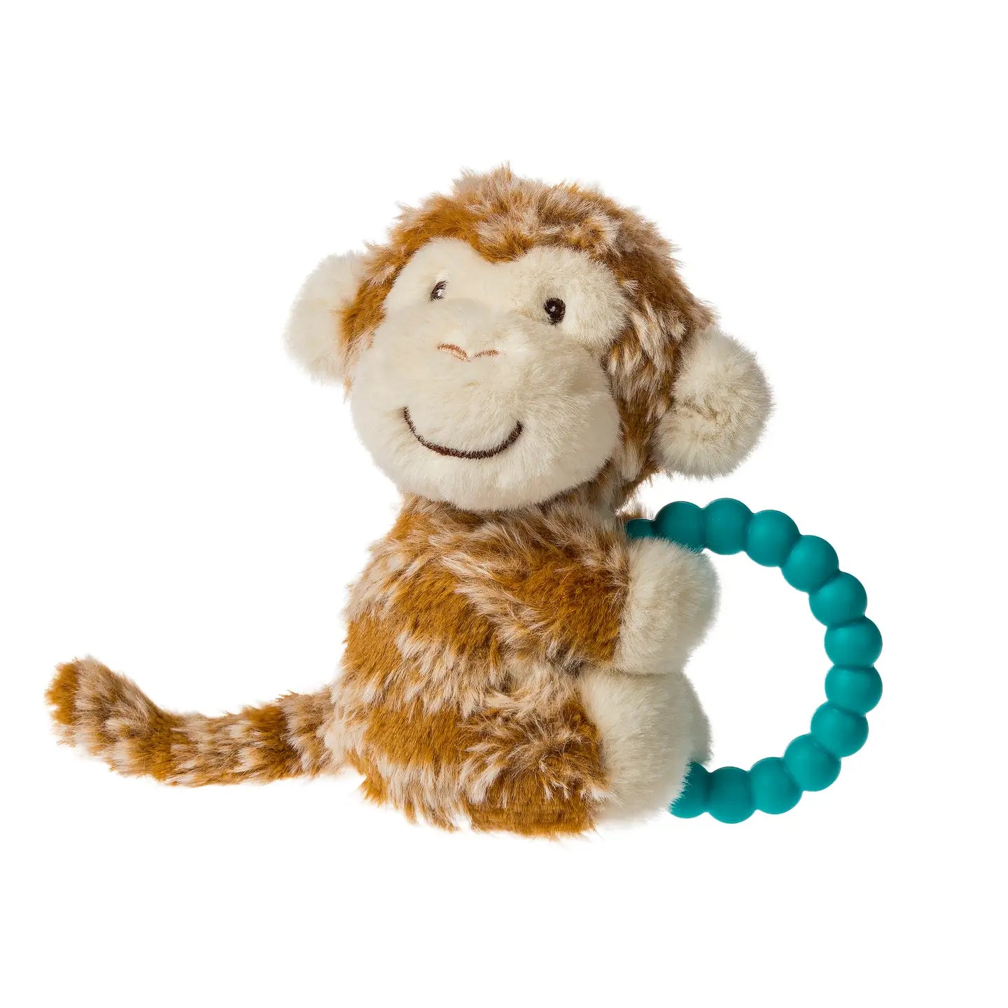 Mary Meyer Afrique Monkey Teether Rattle showing a soft fabric monkey with rattle features, ideal for soothing and entertaining babies.