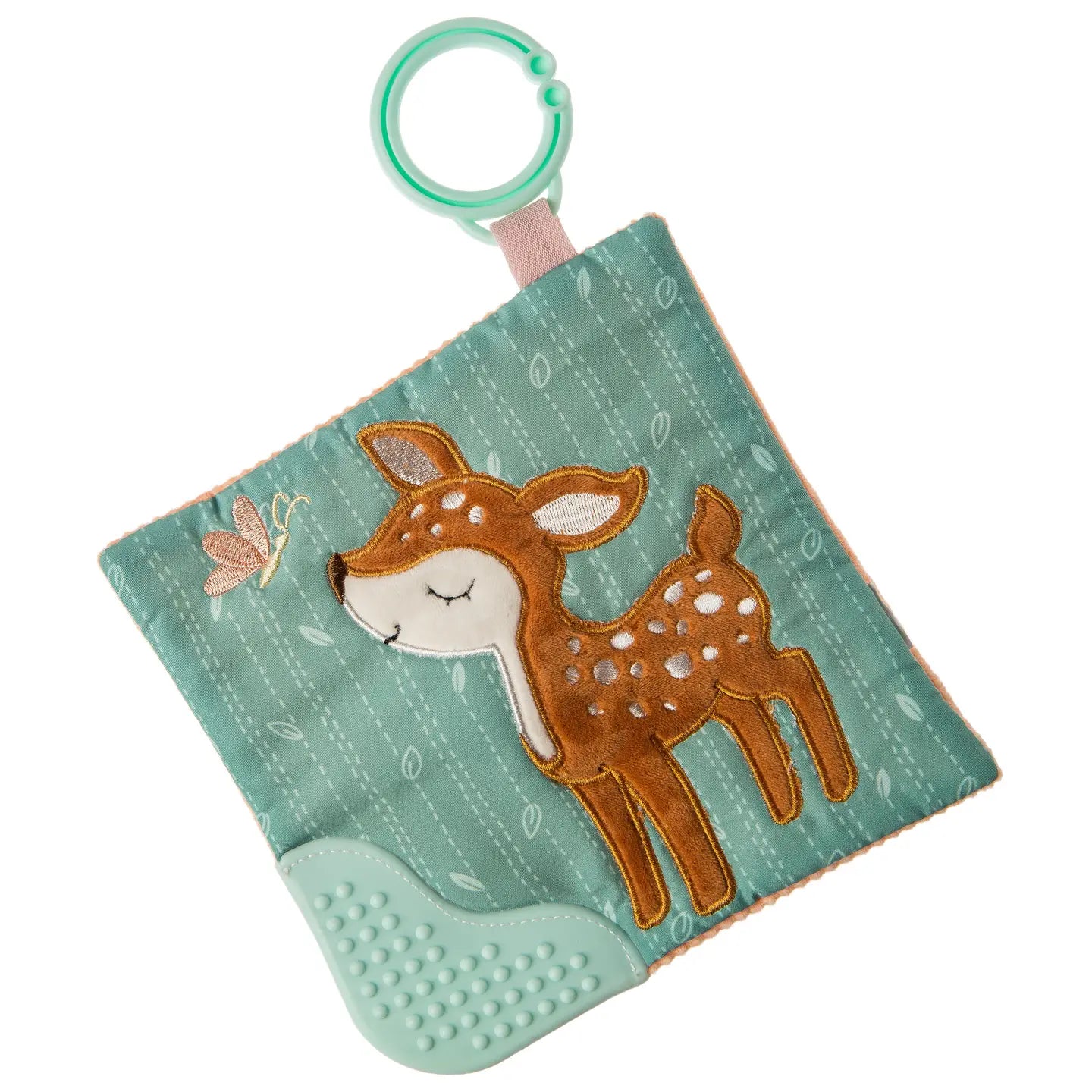 Mary Meyer Amber Fawn Crinkle Teether for babies, soft fabric teether with gentle crinkle sounds and adorable fawn design.
