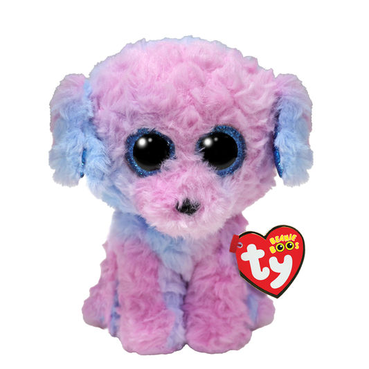 Soft, plush Flora Ty stuffed animal in pastel colors, featuring floral details and a friendly expression.