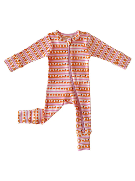 SIIX Collection - Pumpkin Stripe Pink Organic 2 Way Zip Romper