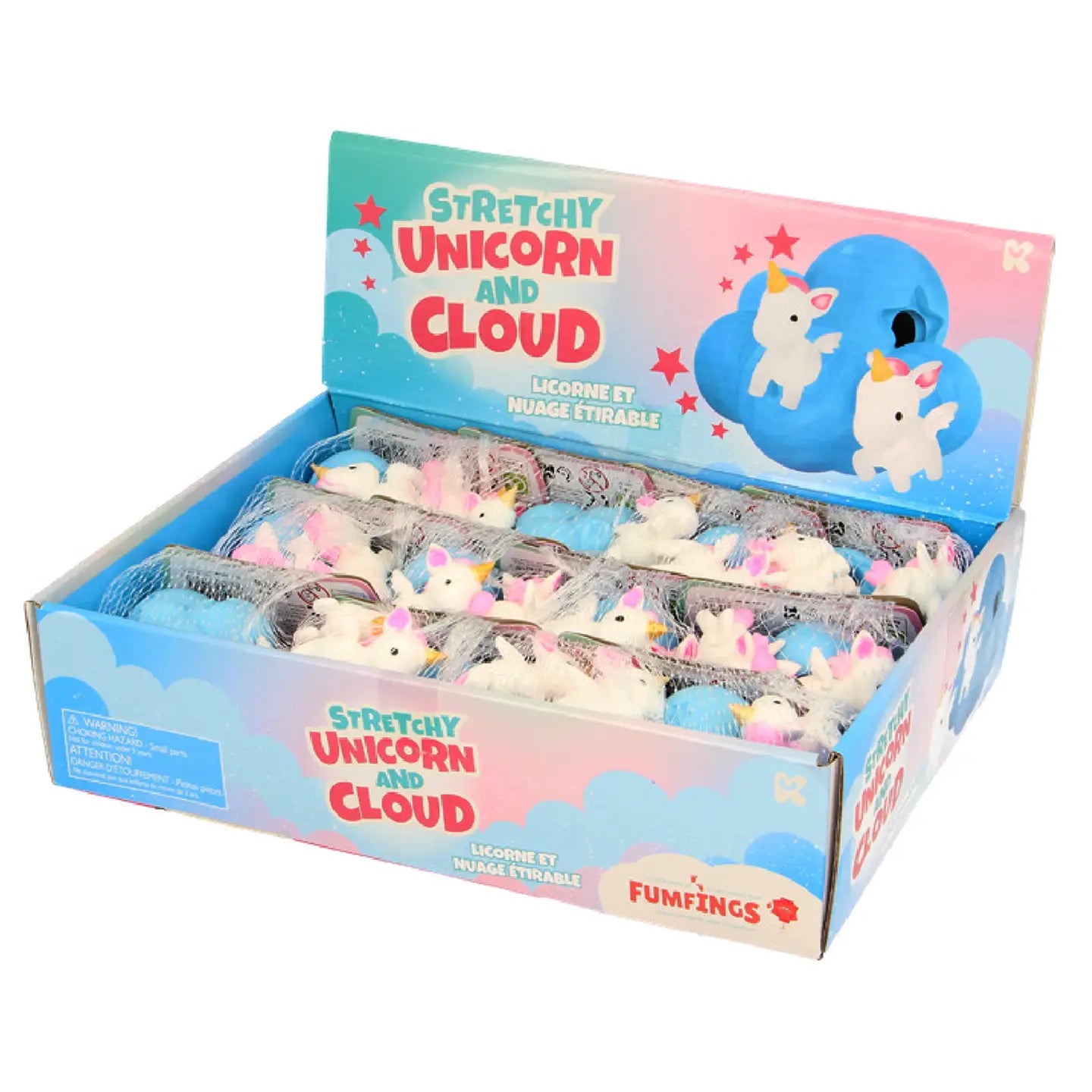 Colorful Keycraft stretchy unicorn and rainbow cloud sensory toy with soft textures and vibrant designs for sensory play.