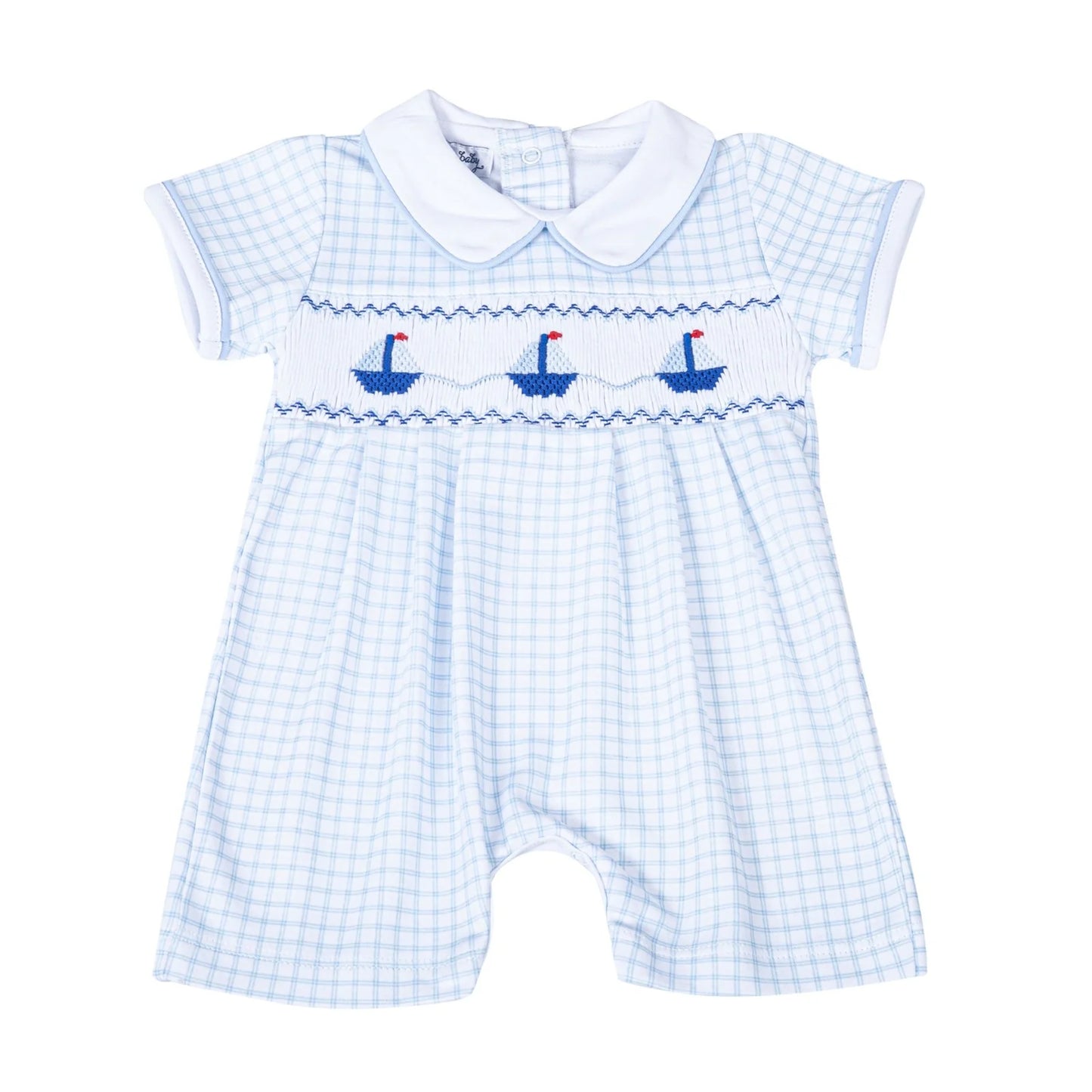Magnolia Baby - Ahoy Baby Classics Smocked Short Playsuit - Light Blue