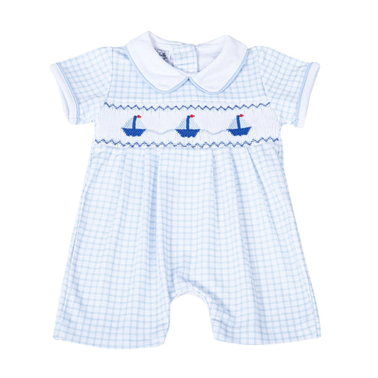 Magnolia Baby - Ahoy Baby Classics Smocked Short Playsuit - Light Blue