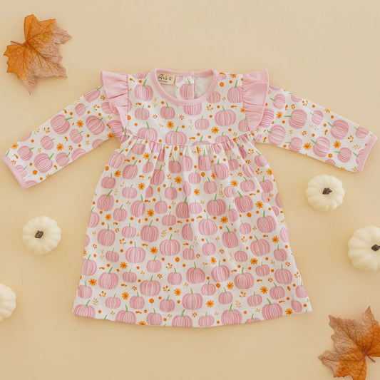 Autumn Blooms Pink L/S Flutters Dress