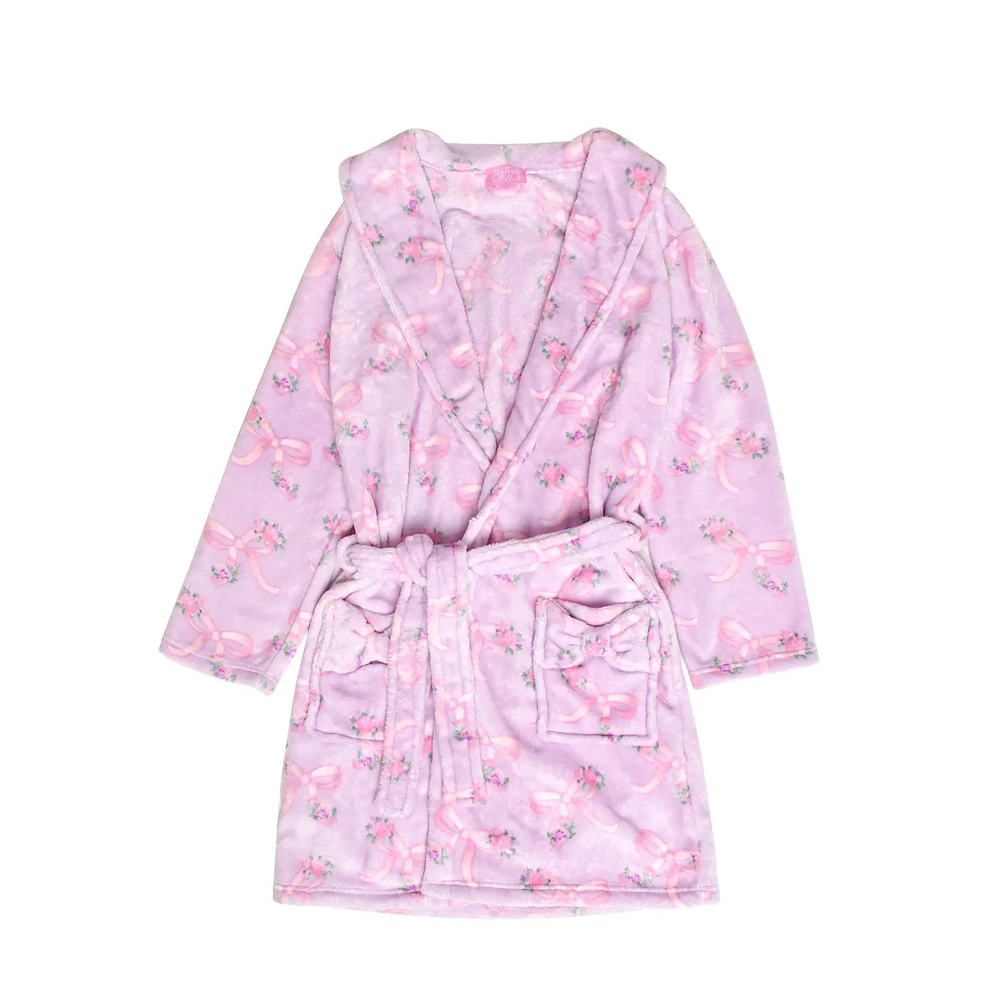 Orchid Floral Bow Print Fleece Printed Bath Robe
