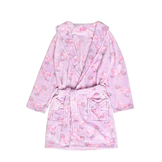 Orchid Floral Bow Print Fleece Printed Bath Robe