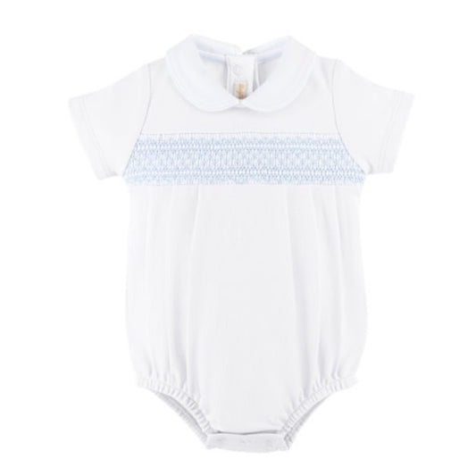Baby Club Chic - White Hand Smocked Bubble w/ Round Collar
