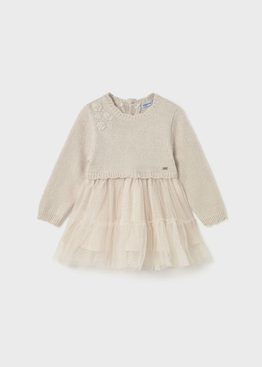 Cream Knit Sweater Tulle Dress