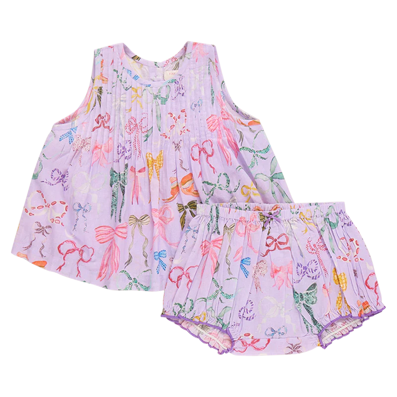 Pink Chicken - Lavender Watercolor Bows Baby Girls Jaipur 2 Piece Set