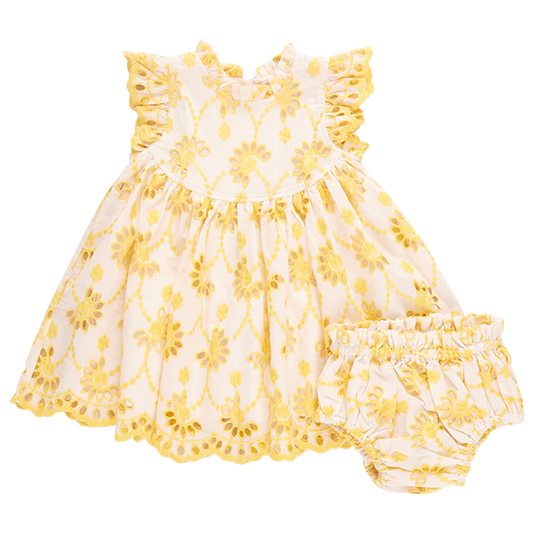 Pink Chicken - Baby Girl's Cynthia Dress Set - Bright Yellow Eyelet