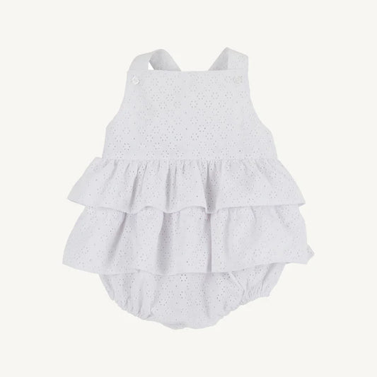 White Blakely Bubble dress by The Beaufort Bonnet Company, featuring eyelet fabric and a classic, charming design.