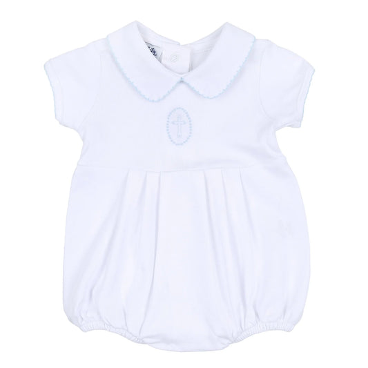 Magnolia Baby - Blessed Blue Emb Collared S/S Boy Bubble