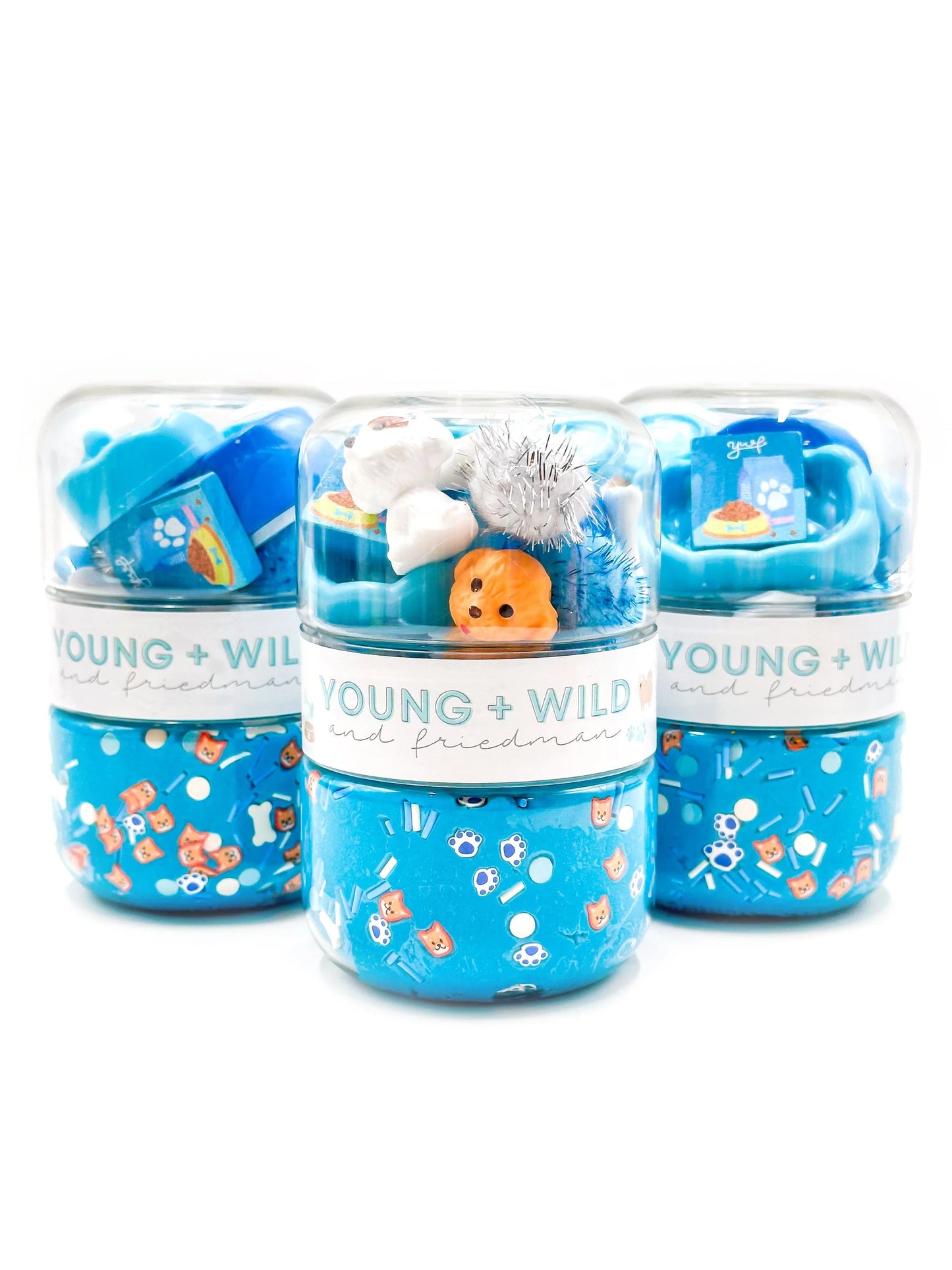Blue Pet Shop Grab & Go Dough Jar by Young Wild and Friedman, featuring a compact blue container with playful pet-themed design.