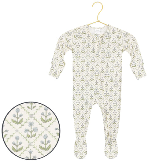 Blue quilted Etta Zipper Footie by Lou Lou & Co, featuring a cozy, soft fabric and front zipper for easy dressing.