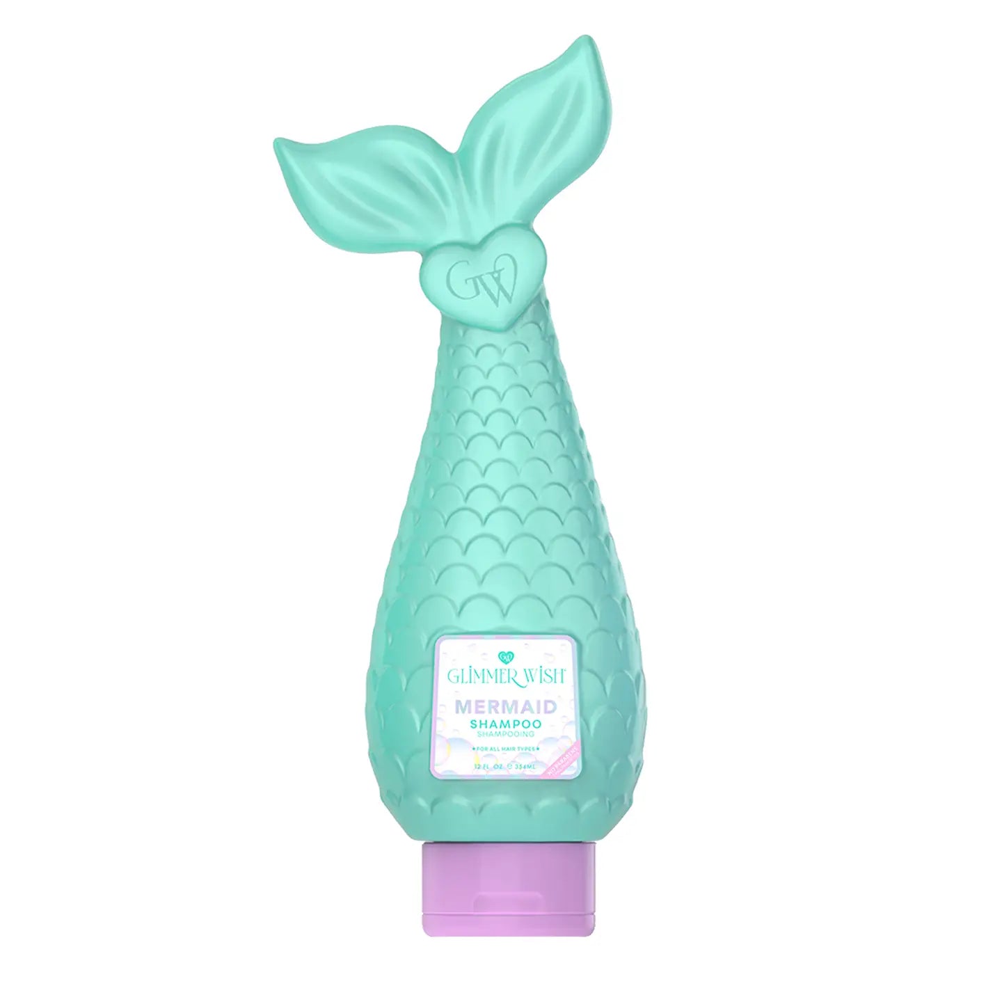 Sweet E's Glimmer Wish Mermaid Kids Shampoo bottle featuring colorful mermaid and ocean-themed design, paraben and sulfate free.