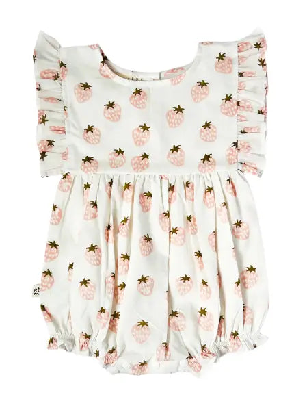 Strawberry Thin Frill Sleeve Balloon Romper