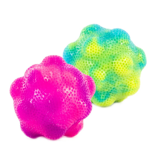 Colorful Tutti Frutti Boogie Ball by Keycraft with textured surface and vibrant fruit patterns, perfect for kids' play and sensory fun.