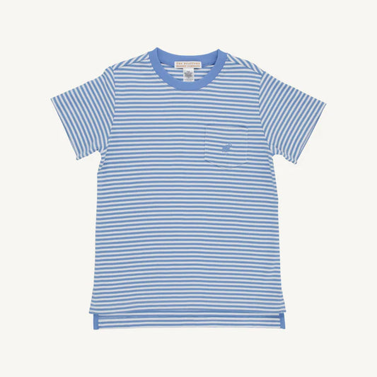 Blue and white striped Carter crewneck sweater from The Beaufort Bonnet Company featuring a Sunrise Blvd design.